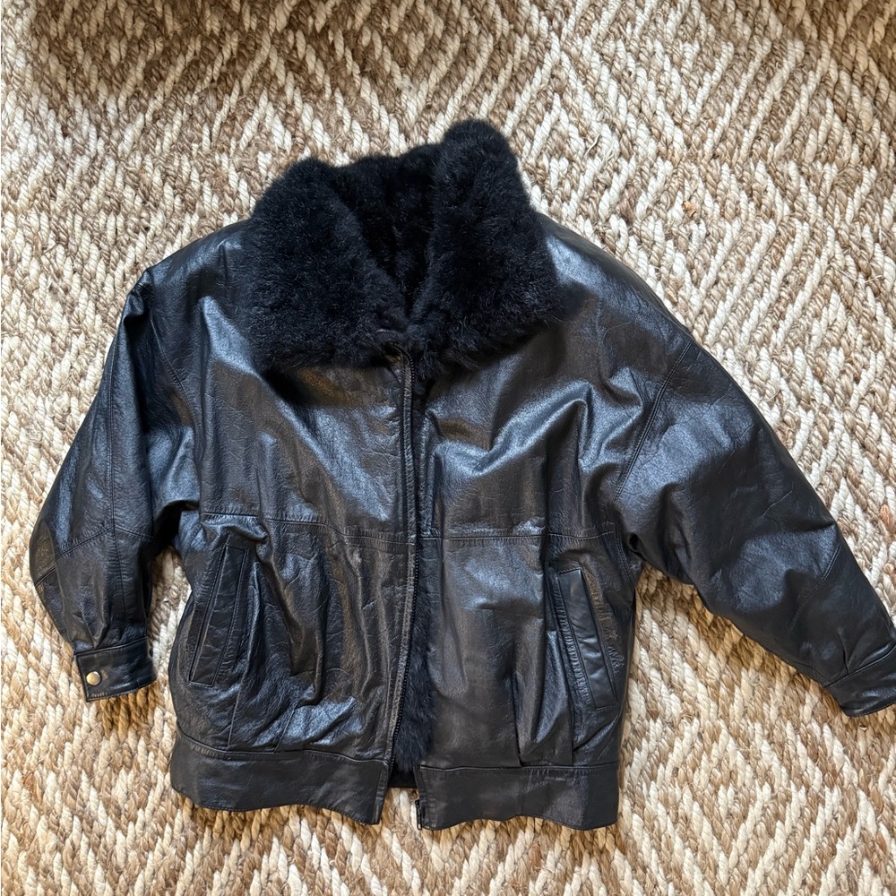 Andrew Marc(M)Pebble Leather Jacket Fur Lined Zipper Removable Vest Black,EUC O8